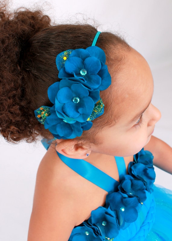 Topaz Twilight - Turquoise - Stretchy Flower Headband: Fits toddler to adult Il_570xn