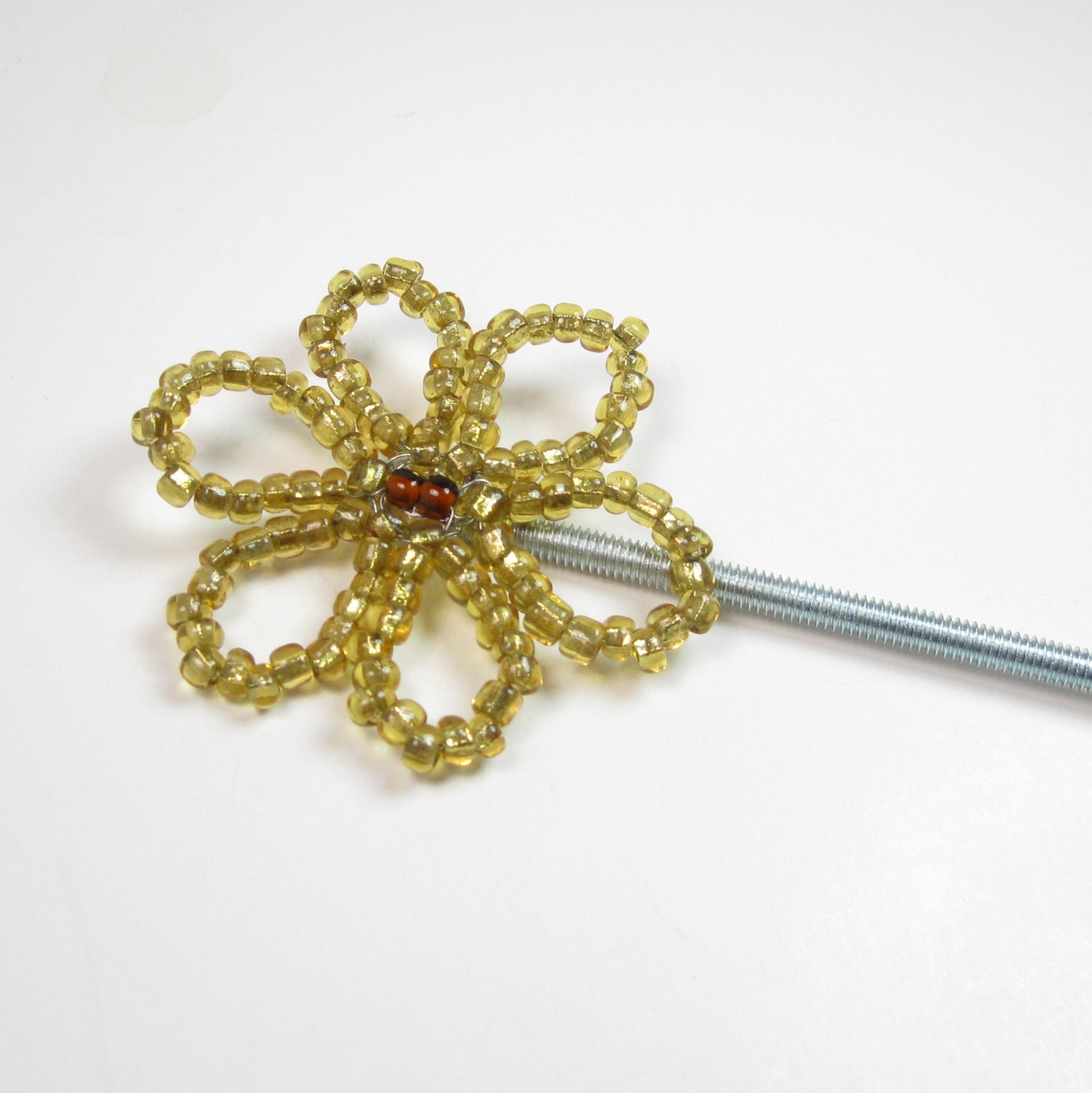 Plant Stake - Sunflower Garden Marker - Beaded Plant Decoration - Metal Garden Stake - Flower Plant Stick - Outdoor Decor