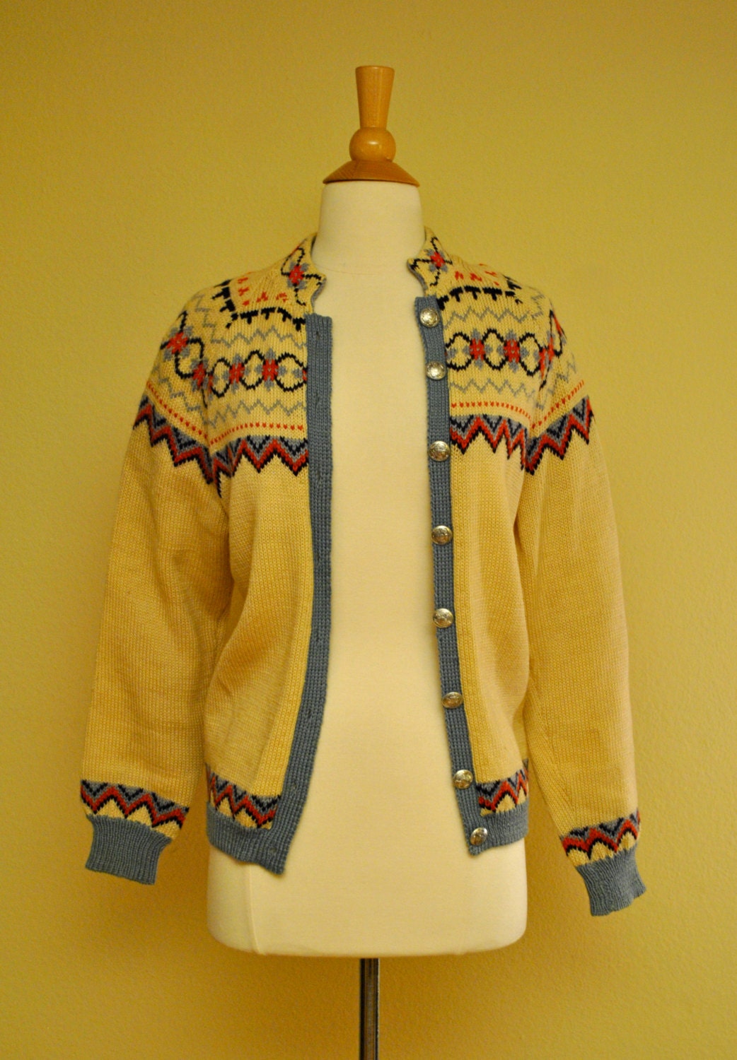 Vintage Viking Knit Womens Button Up Sweater Cardigan - Size Medium - Rockabilly Pinup 40s 50s 60s