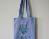 Market tote bag. Farmers market bag. Chives. Summer herbs. Farmers market. Shopping bag.