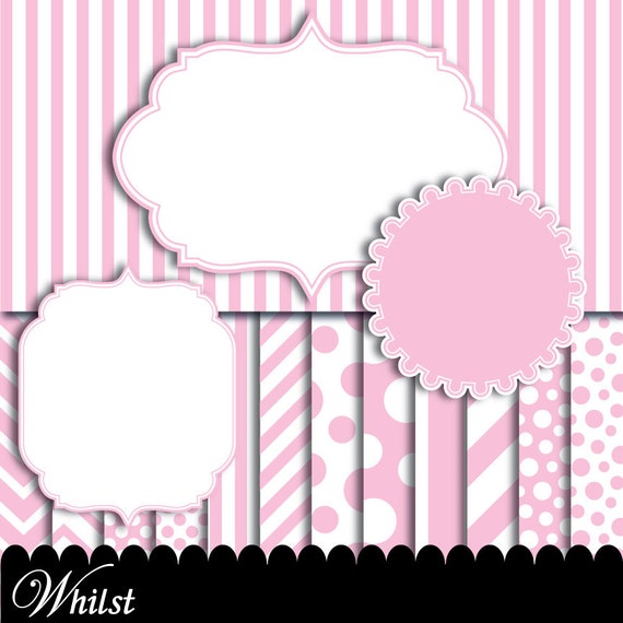 50% SALE Pink Digital paper frame baby pink chevron photo circle digital frames clip art girl stripe : p0176 3s3750 Il_570xn