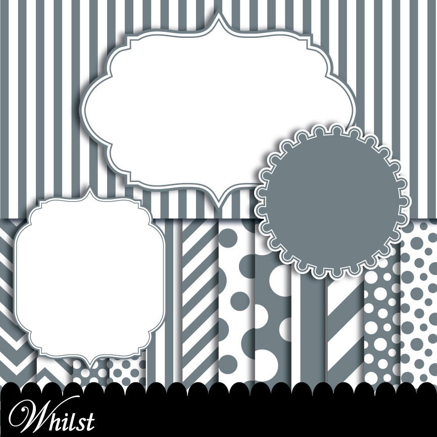 Gray digital paper, scrapbooking gray and white paper, silver anniversary 25, circle digital frame, gray scallop clip art : p0176 3s4850 IP Il_570xn