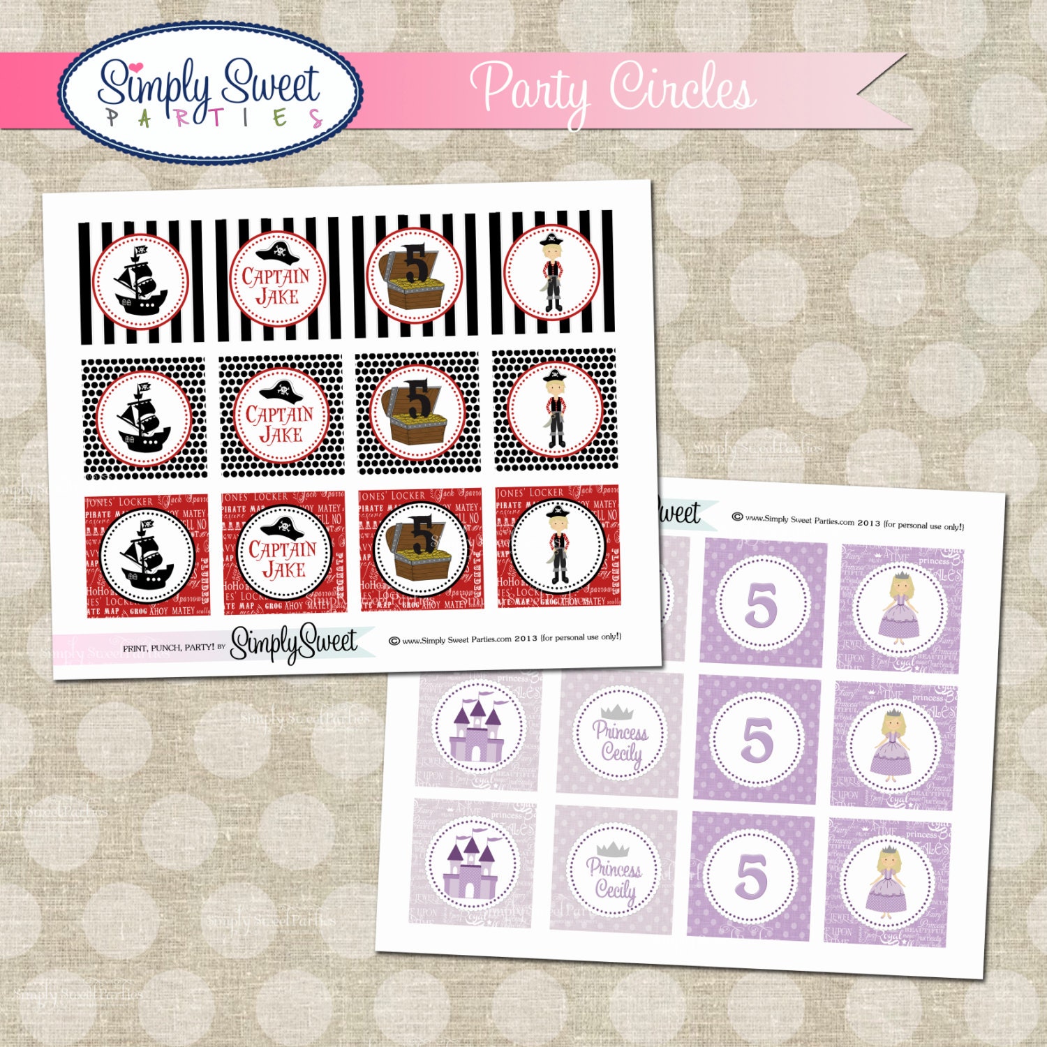 Pirate and Princess Party Cupcake Toppers Printable PDF files Il_570xn