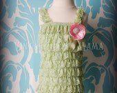 FREE SHIP Petti Romper Baby Green Ruffled Lace Pettiromper Custom With Rhinestone Center Spring Baby 6 mos 12 mos 1 year 2T 3T