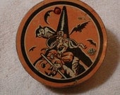 Vintage Tin Halloween Scarey Witch Noise Maker, USA
