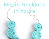 AZURE Bloom Necklace - Tiffany Blue Fabric Rosettes on a Ball Chain, Fits Girls through Adults - thestrawberryhill