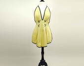 1950's Lace-up Rhinestone Apron // Vintage Yellow & Black Full Kitchen Apron