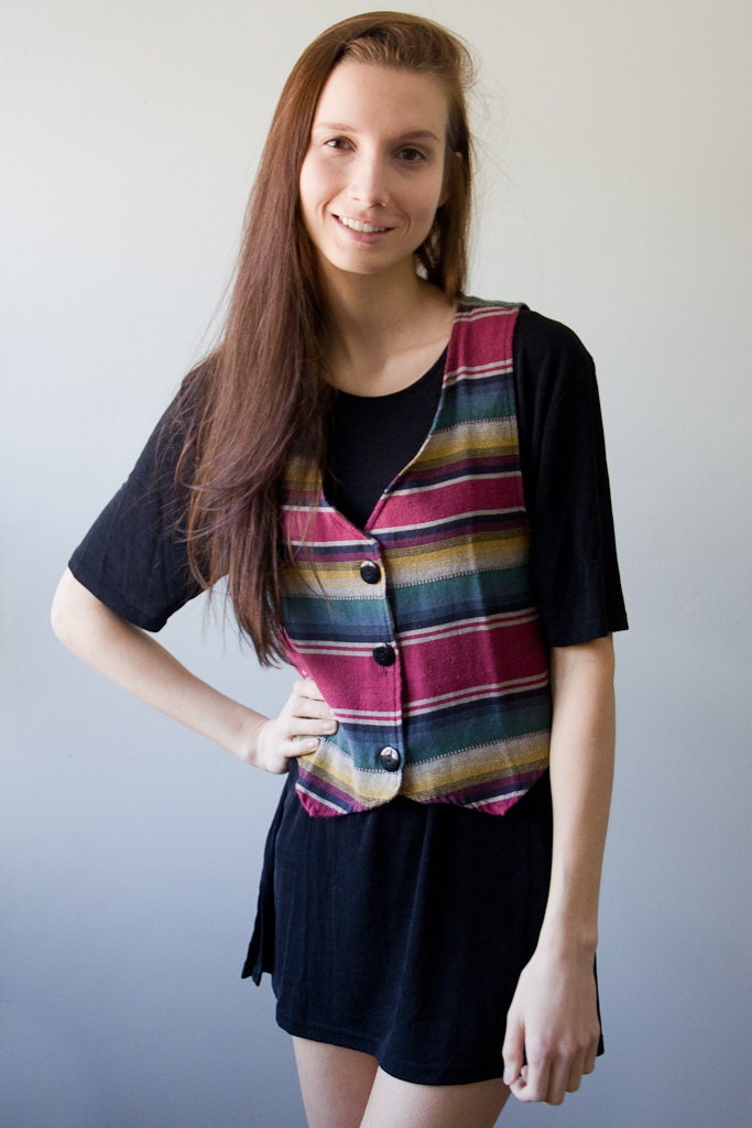 Vintage Vest Striped Vest Byer California Grunge Hipster Ethnic 70s 80s Small Medium