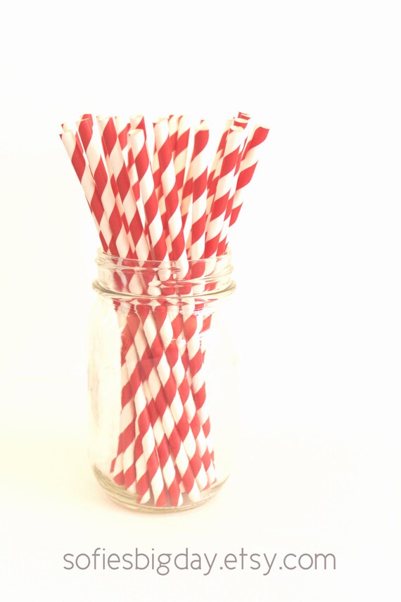 RED STRIPE Straws- Party Straws- Christmas Straws-cake pop sticks- Valentines Day straws-Printable Flags-25 count Il_570xn