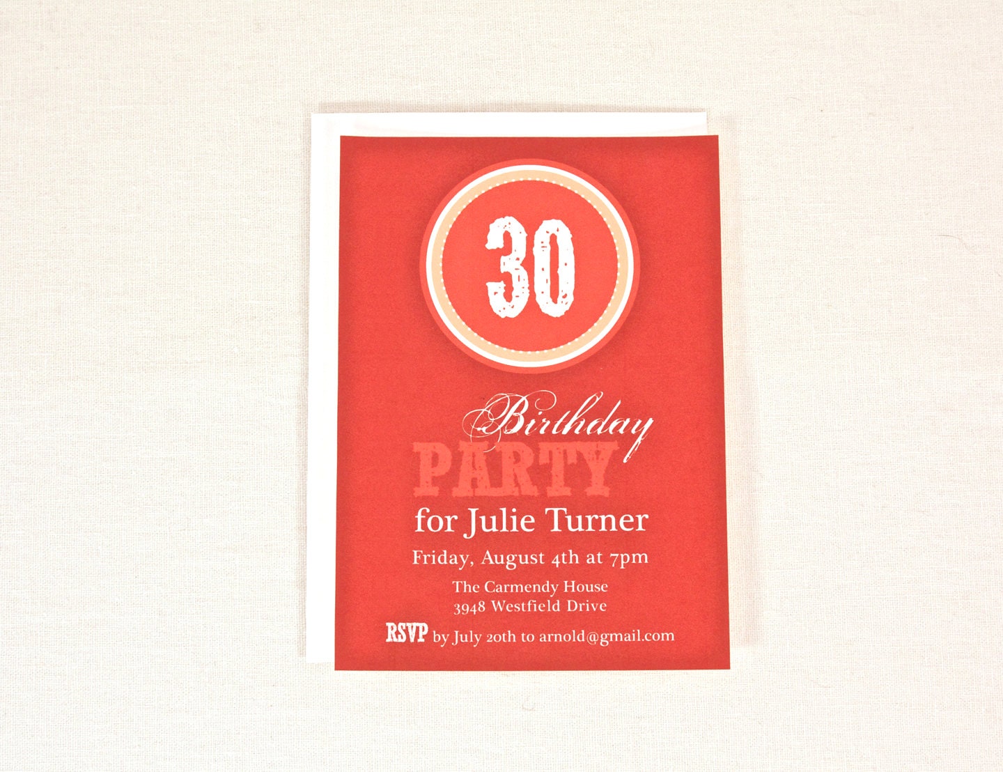Adult Birthday Party Invitation for Man or Woman in Red - Printable PDF file
