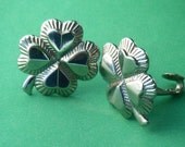 Vintage SHAMROCK four leaf clover silver EARRINGS, 1950s clip back, bright shiny lucky Irish charm, good luck gift for her, St. Patricks Day