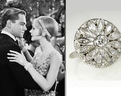 Great Gatsby Glamour... Art Deco.1.60ct  Antique OLD European Marquise and Round Cut Diamond Cluster Engagement Ring