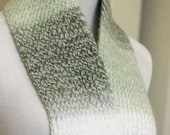Loom Knit Scarf - Green & White Soft Flat Scarf