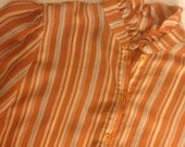 70s Apricot and Hot Pink Striped Blouse with Ruffled Collar and Cuffs 34-36 Bust
