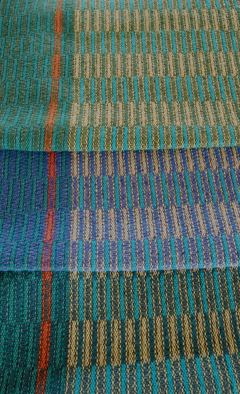 Handwoven Tea Towel- Midnight Teal Stripes