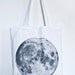 Moon Space Print White Tote Bag Canvas Shopper