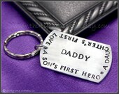 Personalized Father's Day Gift, A son's first hero, A daughter's first love, Hand Stamped Men's gift