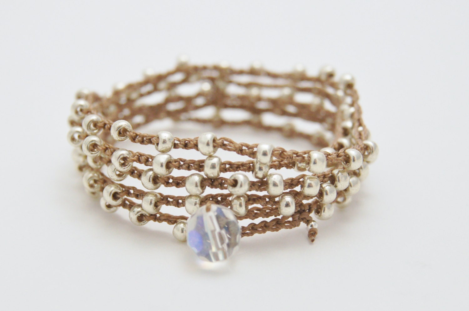 Crocheted Beaded 5 Wrap Bracelet Boho Bohemian Shabby Chic
