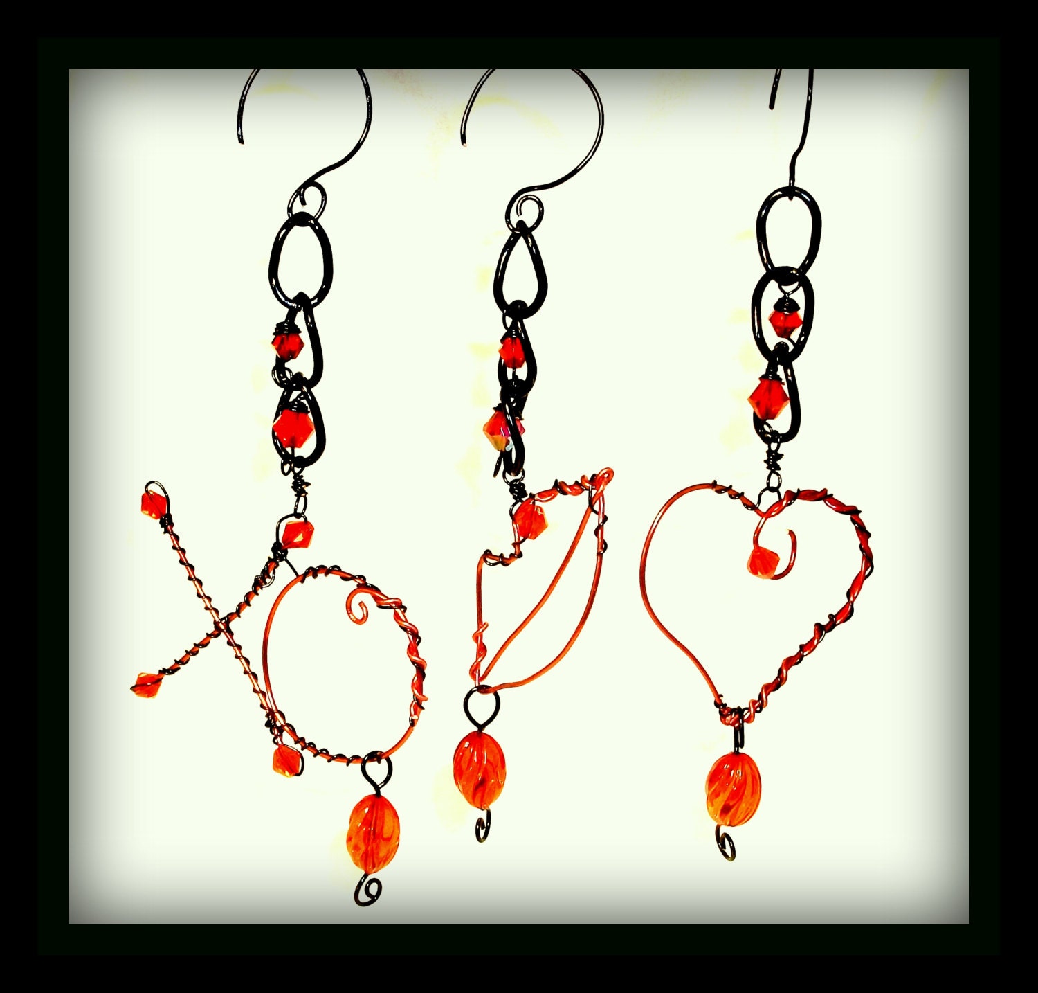 Valentine's Day Hugs and Kisses Ornaments in Red and Black Set of Three