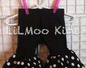 BOUTIQUE Custom LiLMoo Baby Girl PaNTS Sassy Black white Rhumba Ruffles 0 3 6 12 18 24 M 2 T 3 4 5 6 7 8 Polka Dots