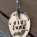 I DIG JUNK  hand stamped Vintage Silver Plate tiny spoon Keychain with Star