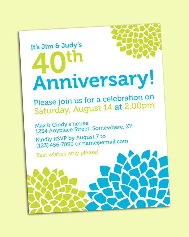 Bright Flower themed printable modern party invitation for anniversary party, birthday, baby shower, etc.