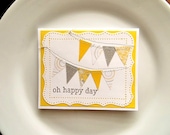 Bunting Flag Card, Sewn Banner, Yellow and Grey, Oh Happy Day, Summer Birthday, Blank Greeting Card, Yellow Gray, Party Congrats