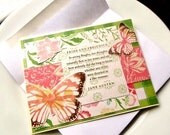 PRIDE & PREJUDICE Greeting Card, Jane Austen Quote Decoupage, Butterfly, Paper Book Pages Collage, Peach Green Pink, Spring Flowers