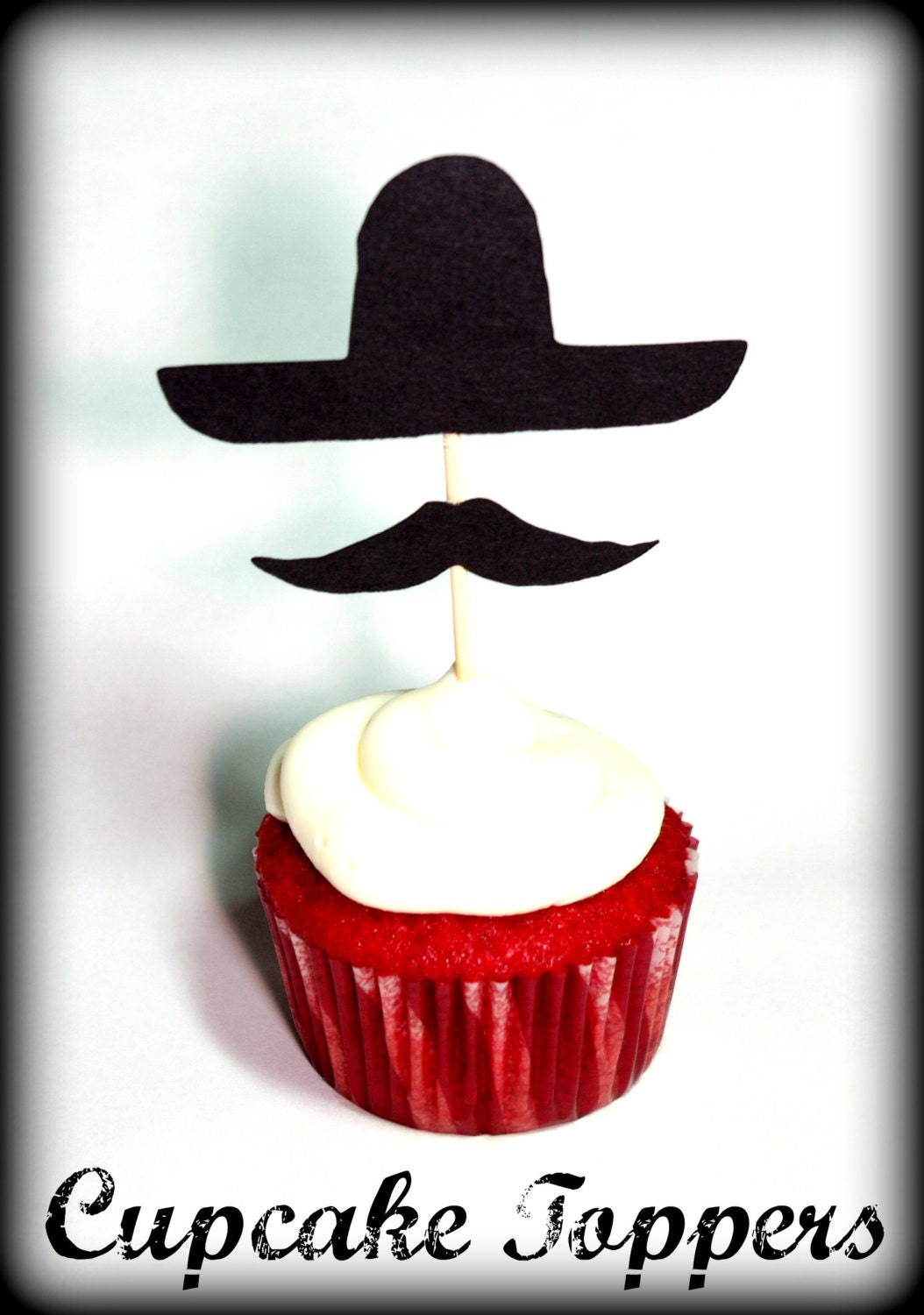 12 Sombrero and Mustache Cupcake Toppers- El Caballero