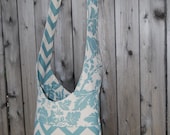 Chevron Brooklyn Bag in Blue and Cream, Cross Body Bag, Shoulder Bag, Mail Sack