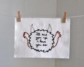 where the wild things are "i'll eat you up i love you so" hand embroidered illustration