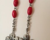 Earring Dangle Wild Flower and Pink Fuchsia Bead Drop