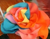hair accessory-headband-teal,orange,yellow pink, colorful and bright  4" crepe flower on 1/8" ivory headband
