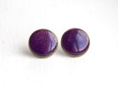 Purple Stud Earrings, Dark Purple Shimmer Earrings, Purple Studs, Resin Post Earrings