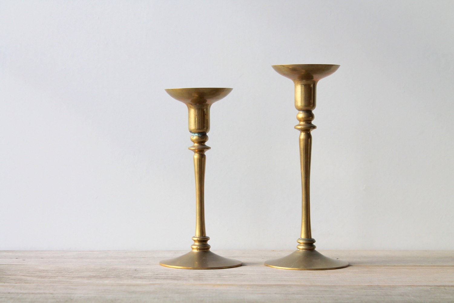 Vintage brass candle holders / rustic / simple / farm house style / cottage chic / gold / yellow / home decor / table decor - WhiteDogVintage