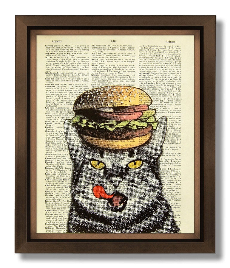 PRINT & POSTER - Cat Poster, Cat print, Cat Retro print, Cat dictionary art print, Cat book page print, Cat book page art - Hamburger Cat