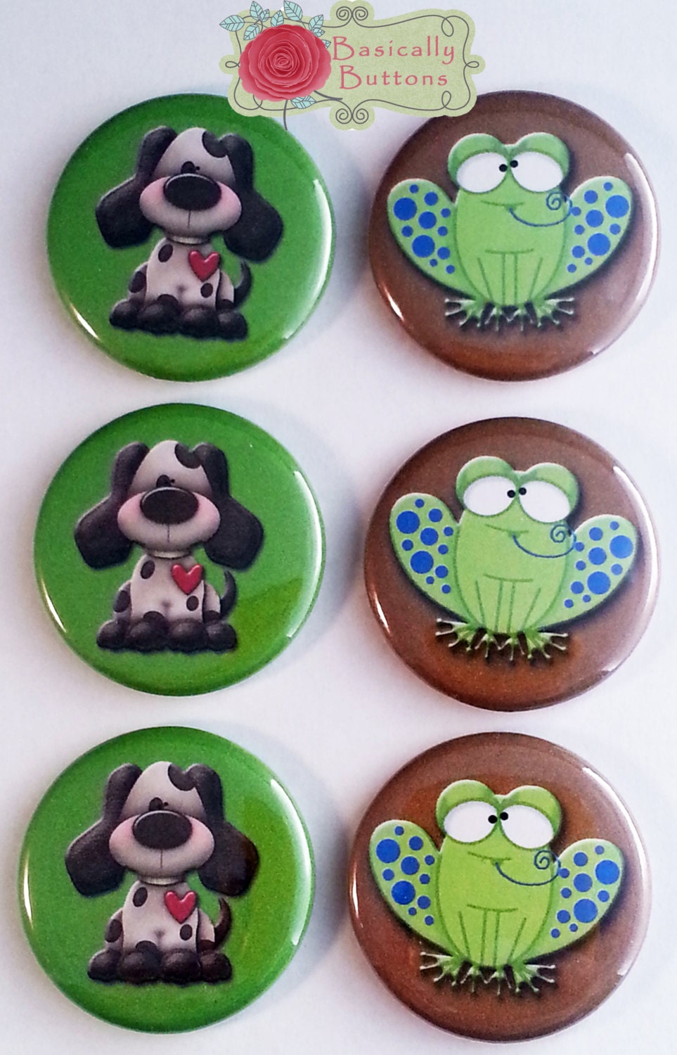 Dogs and Frogs Party  Pack - Pinback Button Set of 6
