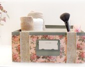 Divided Storage Bin Shabby Roses Vintage Metal Drawer Organizer Industrial Home Decor