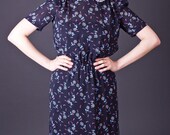 80s Vintage Sheer Lace Collar Dress in Black