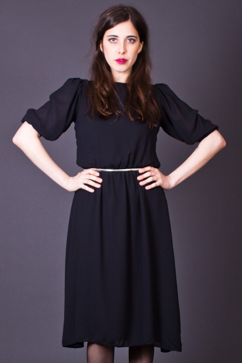 80s Vintage Sheer Day Dress in Black