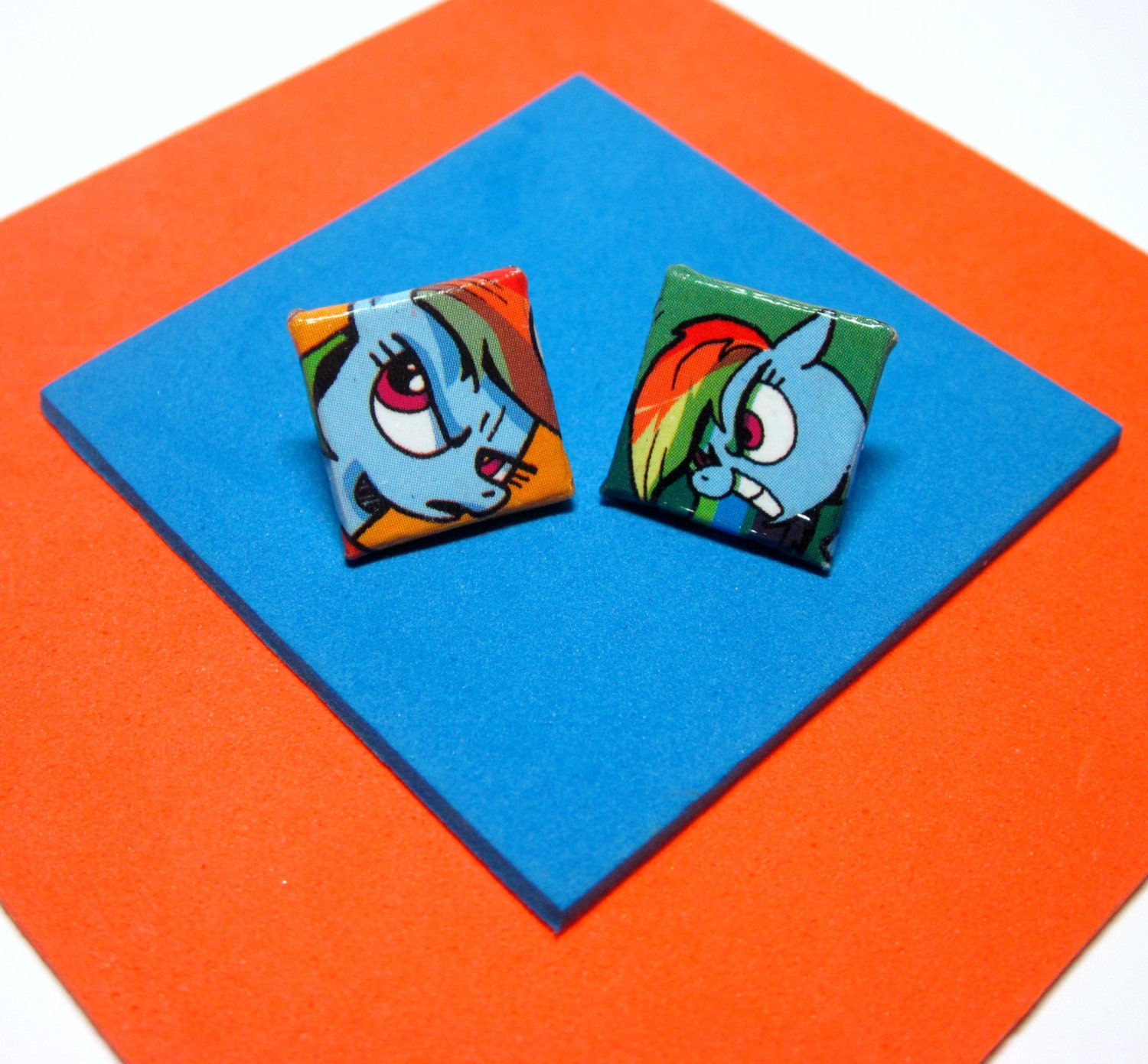 My Little Pony Stud Earrings. Rainbow Dash. MLP. Comic Capture. Comic Collage. Friendship is Magic. Wood Base. Nickel Free.