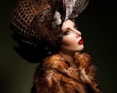 Sale READY TO SHIP Stunning Fabulous Bird Wing Burgundy browns beaded gothic tribal gypsy drape coque headdress headpeice wig