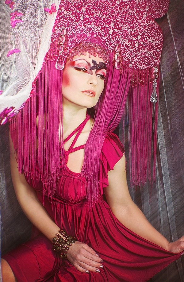 READY TO SHIP Fringe Purple goddess Furry Goth Lady gaga  Fantasy headdress headpeice wig