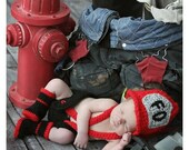 Newborn Fire Fighter Helmet Hat Suspenders Diaper Cover and Boots Photo Prop Set