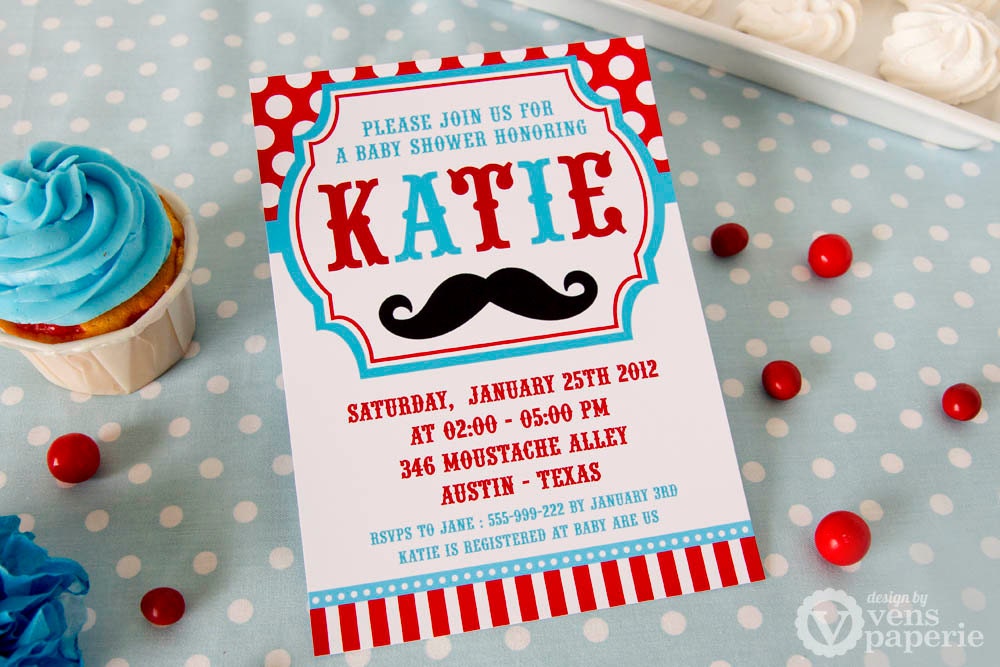 DIY PRINTABLE Invitation Card - Little Man Mustache Red Blue Baby Shower Invitation - BS829CA1a1 Il_570xn