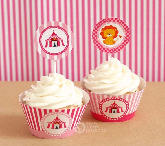 Vintage Pink Carnival Circus Birthday Party - DIY PRINTABLE Party Circle and Wrappers - Instant Download - PS801CA2d Il_570xn
