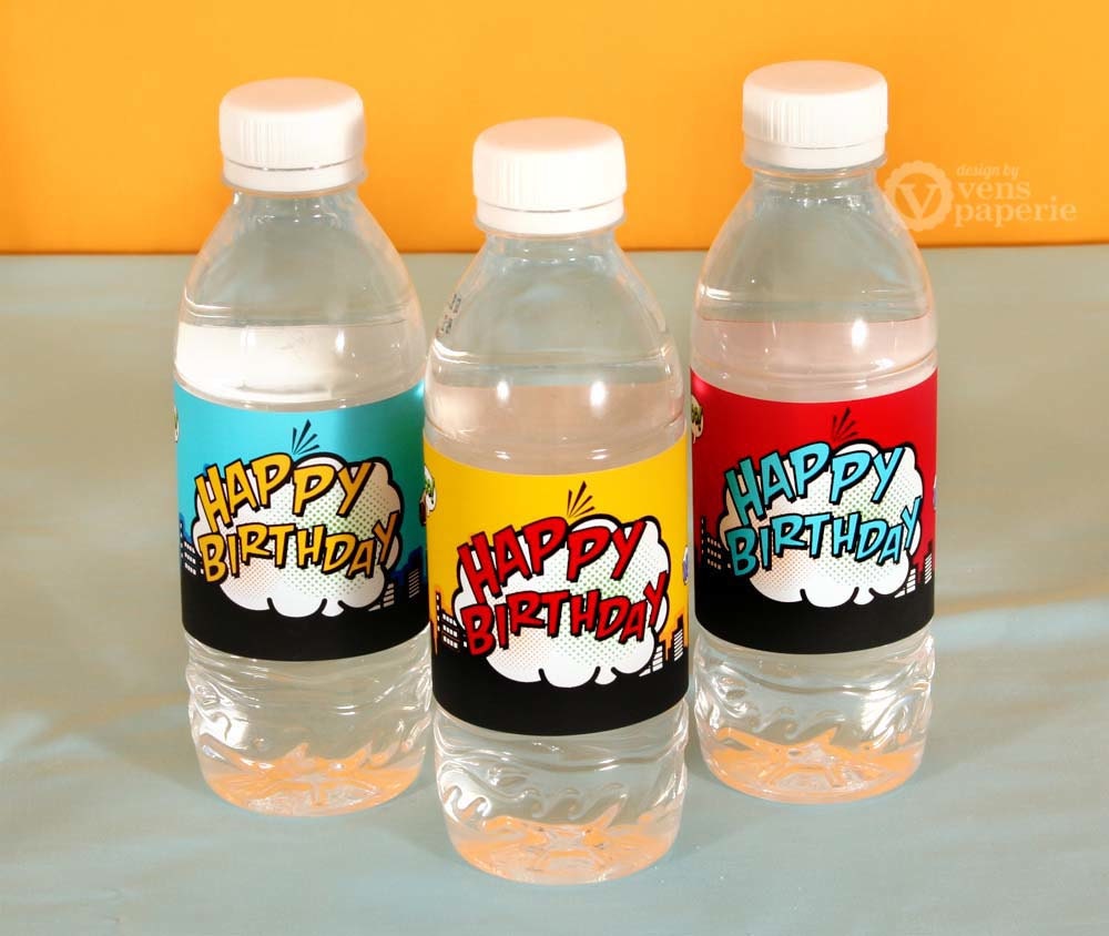 Superhero Birthday Party - DIY PRINTABLE Water Bottle Drink Label - Instant Download - PS825CA1g