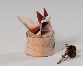 Pack of three folded origami fox with pattern print, packed, Foxred, Mustard, Apricot