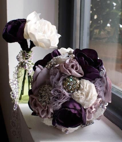 Purple fabric flower wedding bouquet, Brooch bouquet, Alternative bridal bouquet, Unique bouquet