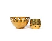 Brass Heart Candle Holder Bowl Set Heart Shaped Cutout Votive Tea Light Holder